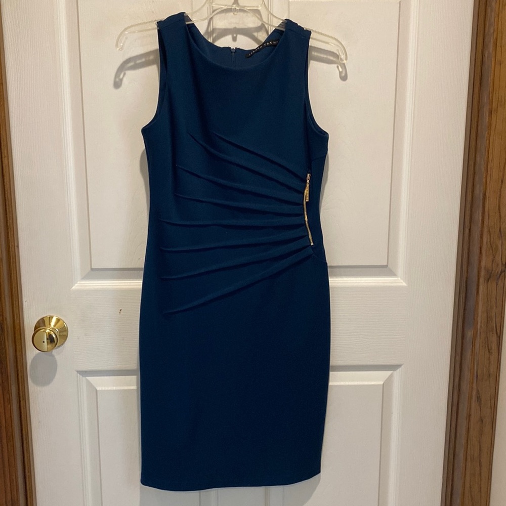 Dark teal dress (More blue than green) Ivanka trump w/gold non func zipper